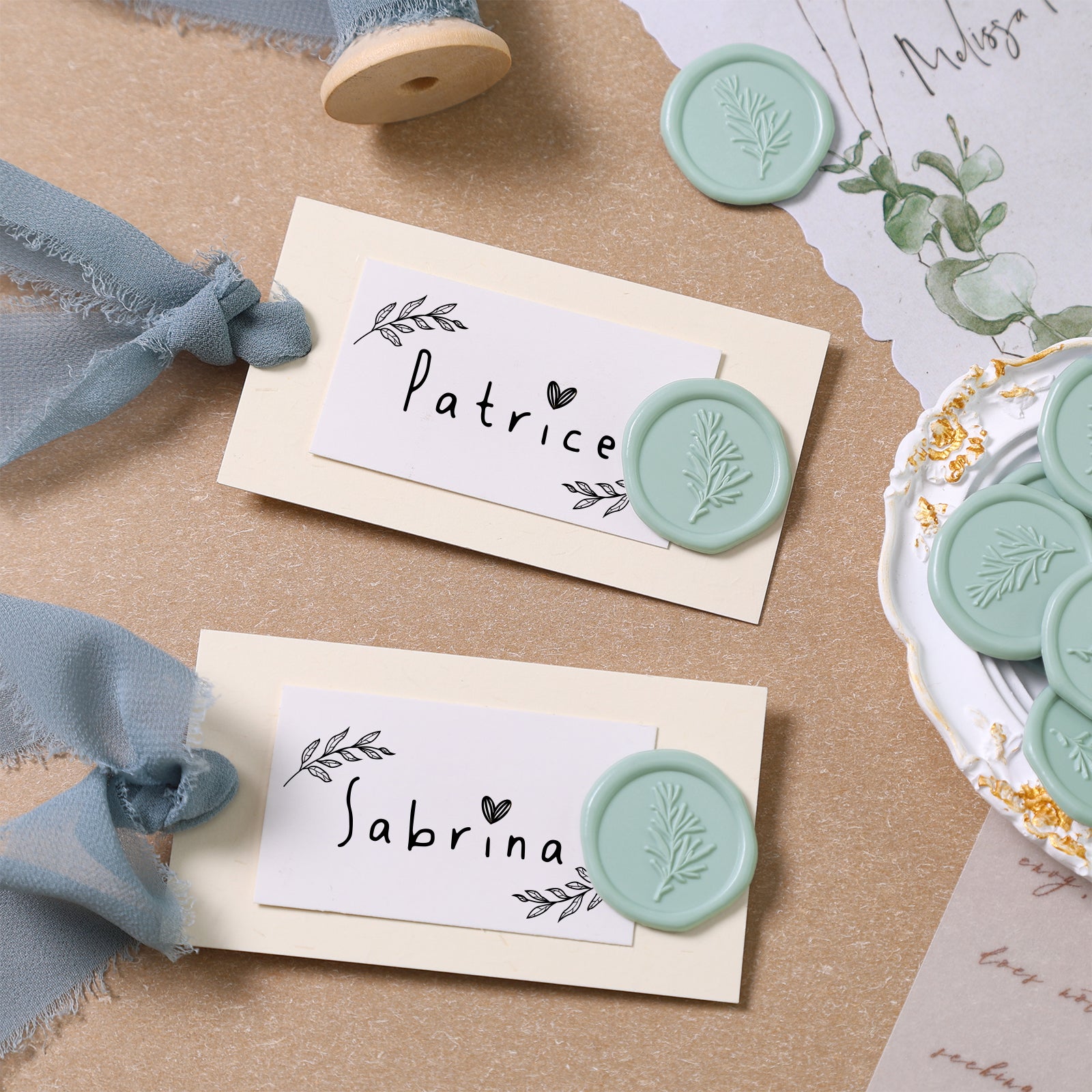 Wax Seal Stickers - Wedding Invitation Envelope Seal Stickers Self Adhesive Silver Sage Stickers, Rosemary, 50pcs