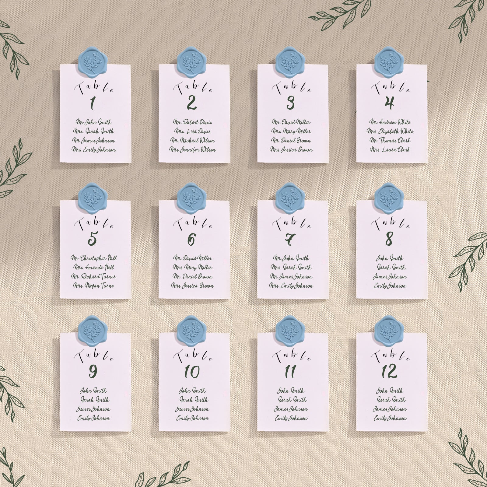 Wax Seal Stickers - Wedding Invitation Envelope Seal Stickers Self Adhesive Dusty Blue Stickers, Eucalyptus, 50pcs