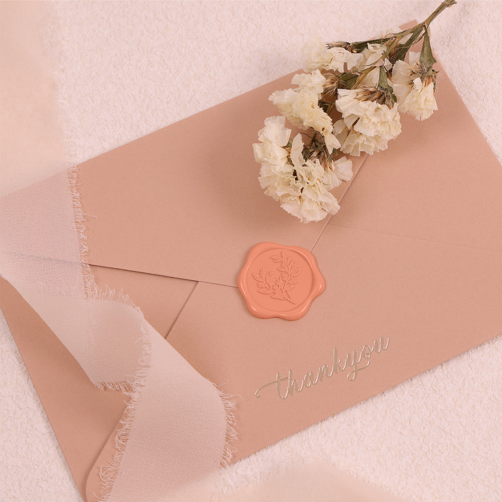 Wax Seal Stickers - Eucalyptus Wedding Invitation Envelope Seal Stickers, 50 Pcs Self- Adhesive Coral Peach Stickers