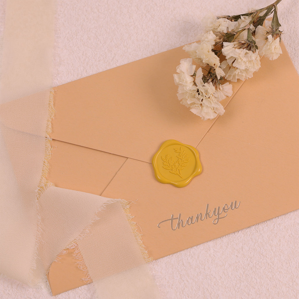 Wax Seal Stickers - Eucalyptus Wedding Invitation Envelope Seal Stickers, 50 Pcs Self- Adhesive Mustard Yellow Stickers