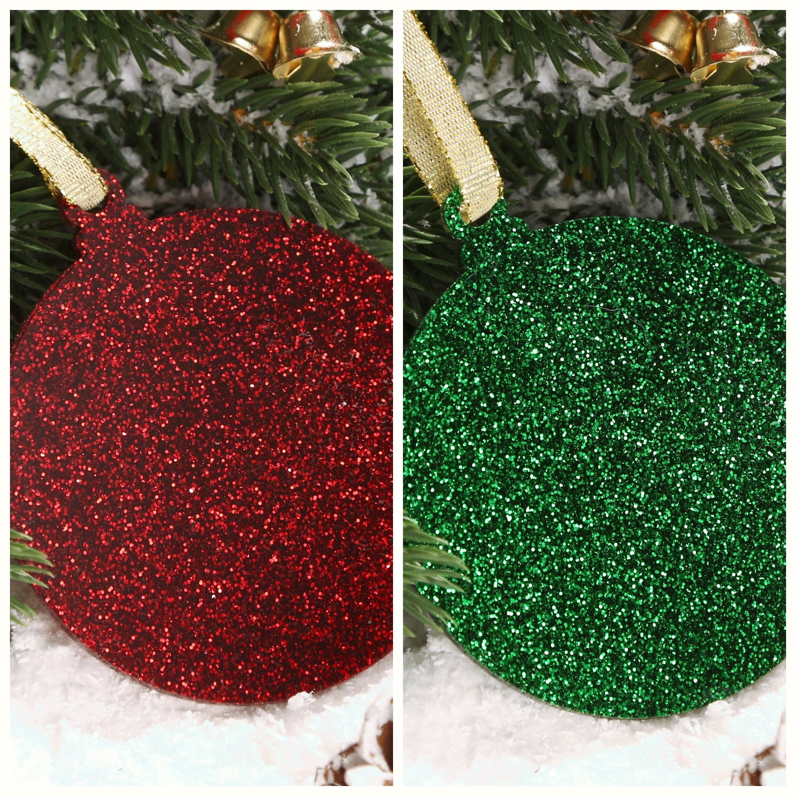 Acrylic Sparkle Glitter  Christmas Ornaments Set,  3", 3mm Thick, Round (Red & Green Glitter)