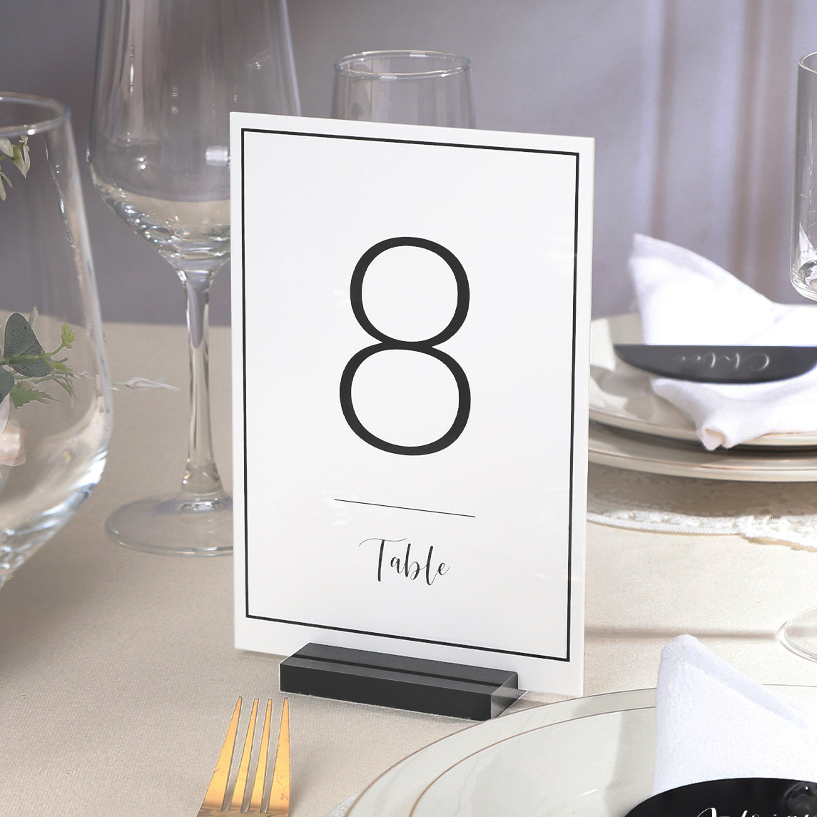 UNIQOOO White Wedding Table Numbers with Stands 1-20 set, 5x7'' Acrylic Signs with Holders and Printed Calligraphy