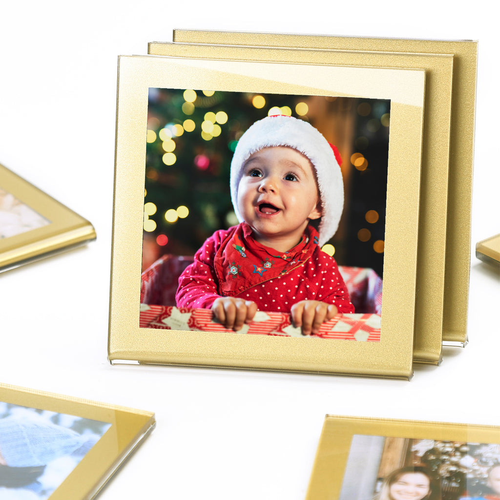 8-Pack Gold-Rimmed Acrylic Fridge Magnet Picture Frames, 2.5" x 2.5" Refrigerator Magnetic Photo Holder for Home Office Cabinet Locker, Decorative Display for Memories