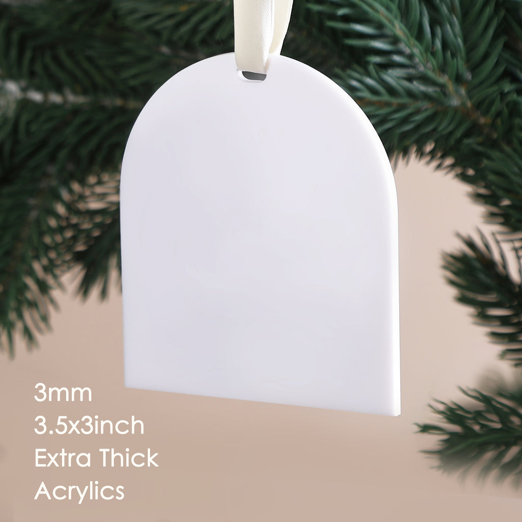 18 Pack 3.5'' White Acrylic Arch Christmas Ornament 2024, 3mm Extra Thick DIY Blank Christmas Bauble Tree Decoration