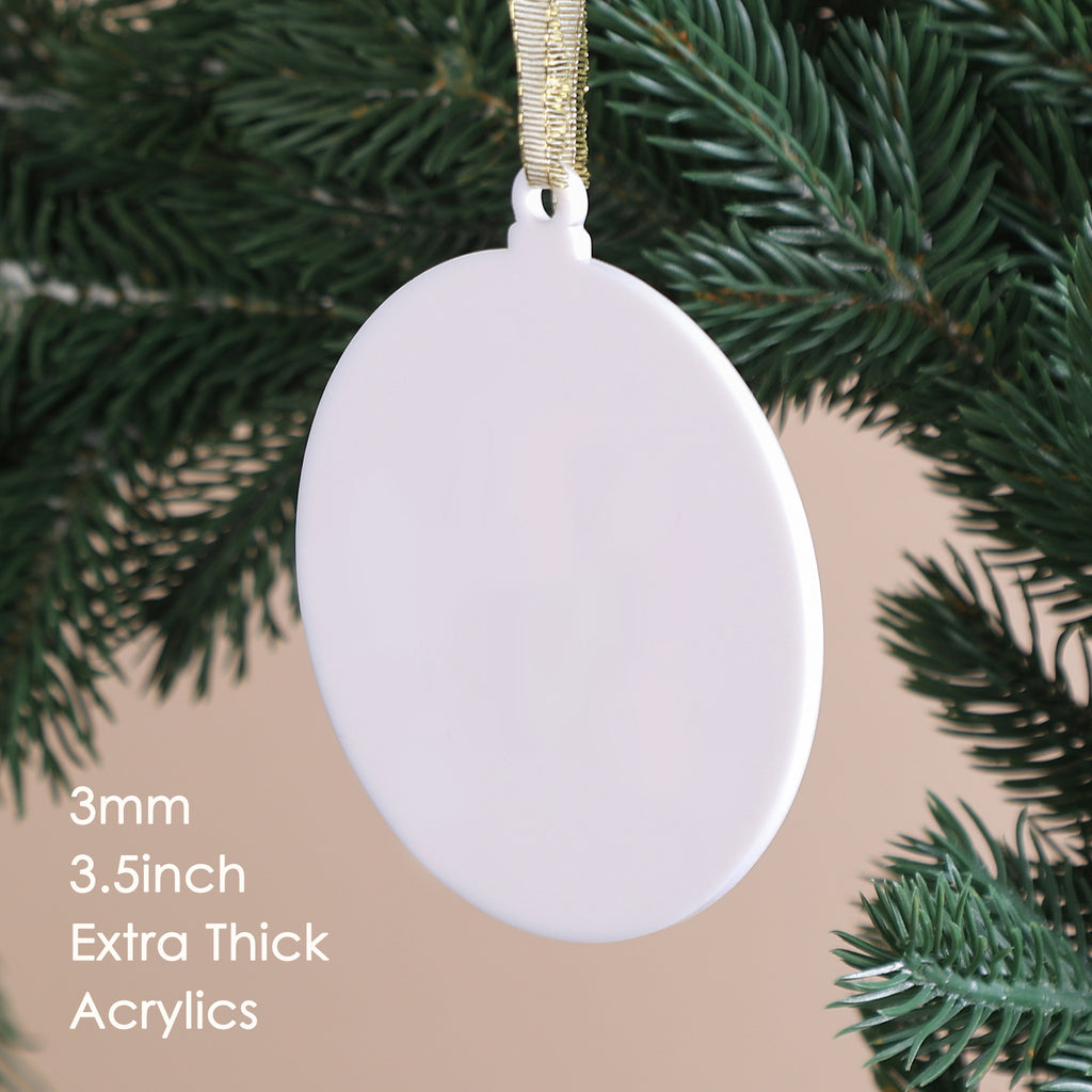 18 Pack 3.5'' White Round Acrylic Christmas Ornament, 3mm Extra Thick DIY Blank Christmas Bauble Tree Decoration