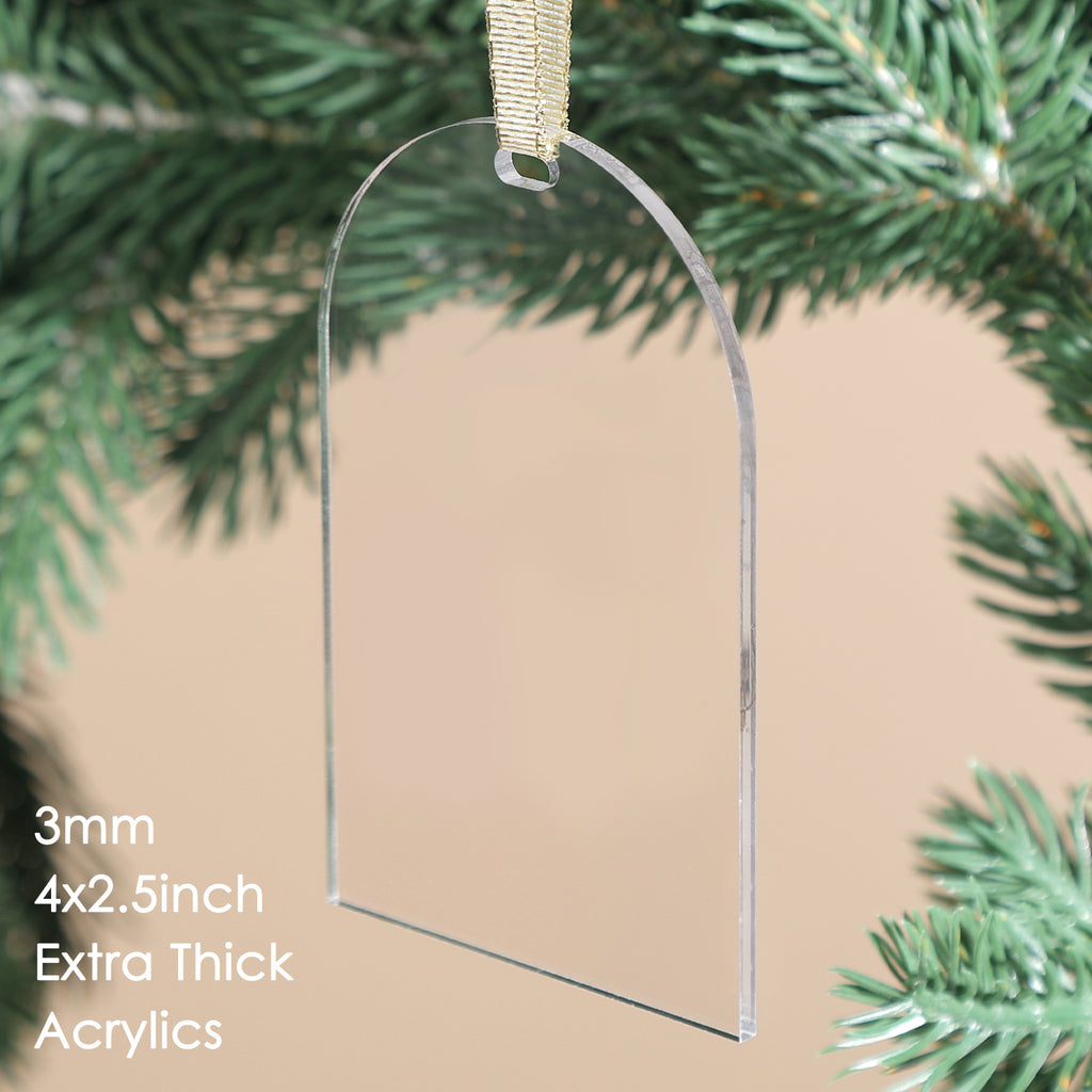 18 Pack 4'' Clear Acrylic Arch Christmas Ornament 2024, 3mm Extra Thick DIY Blank Christmas Bauble Tree Decoration