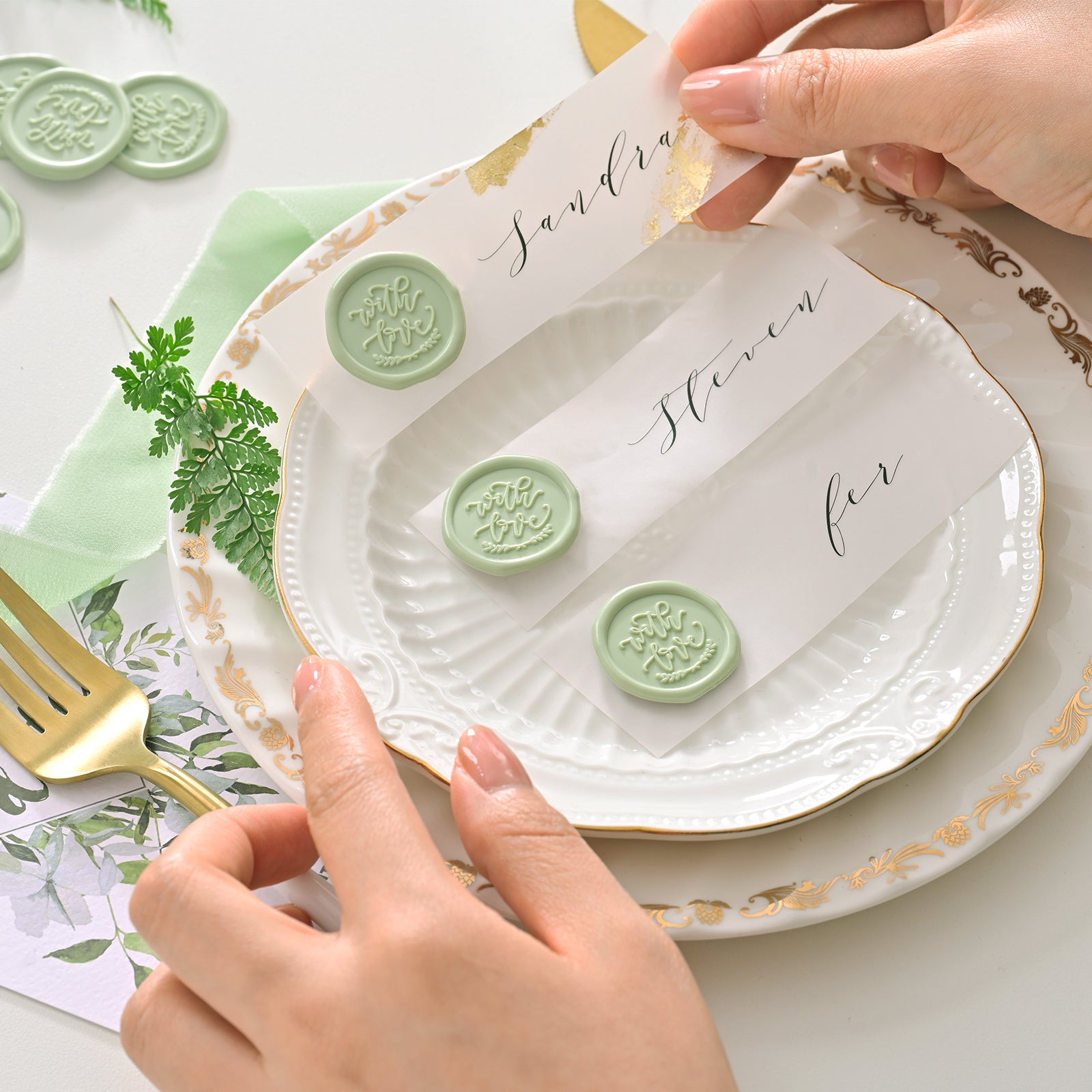 Wax Seal Stickers - Wedding Invitation Envelope Seal Stickers Self Adhesive Sage Green Stickers, 100pcs