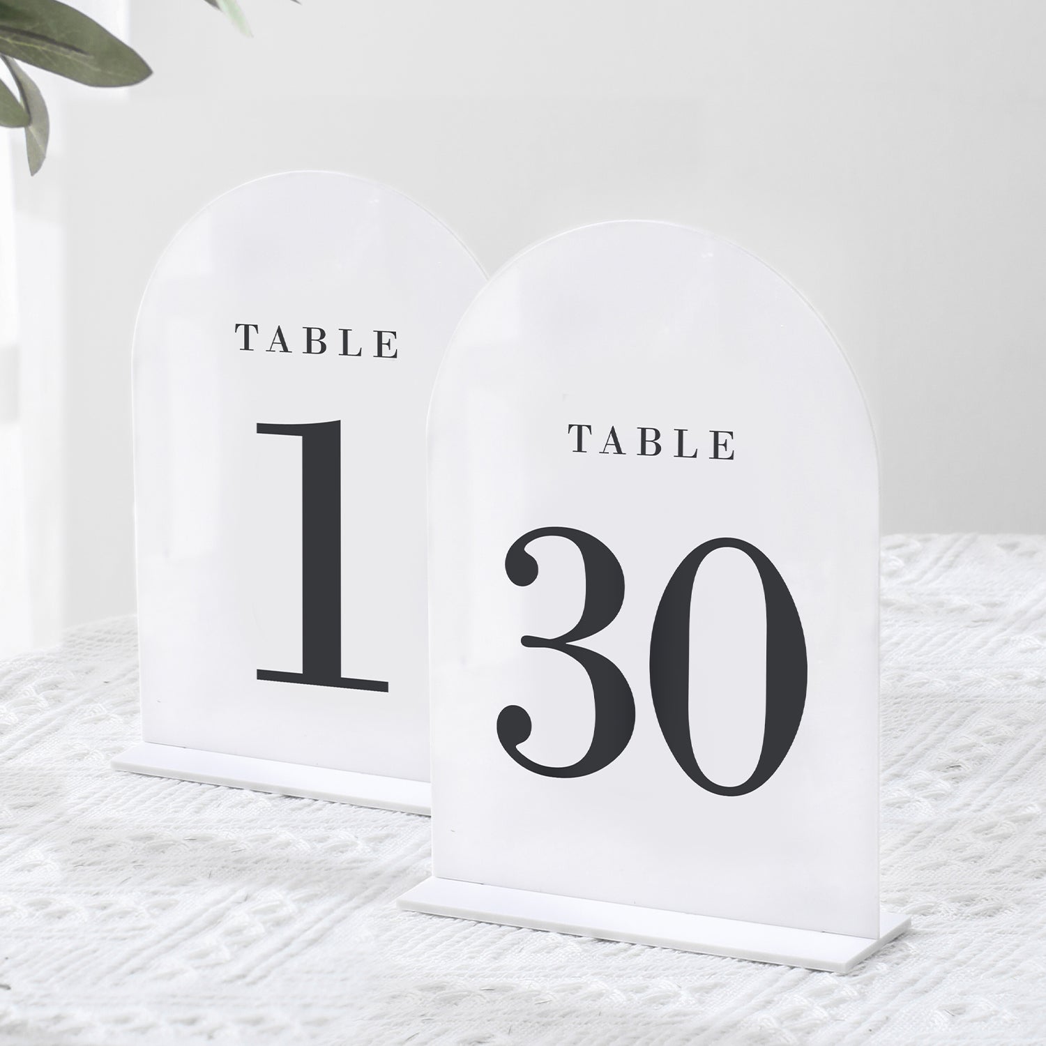 White Arch Wedding Table Numbers with Stands 1-30