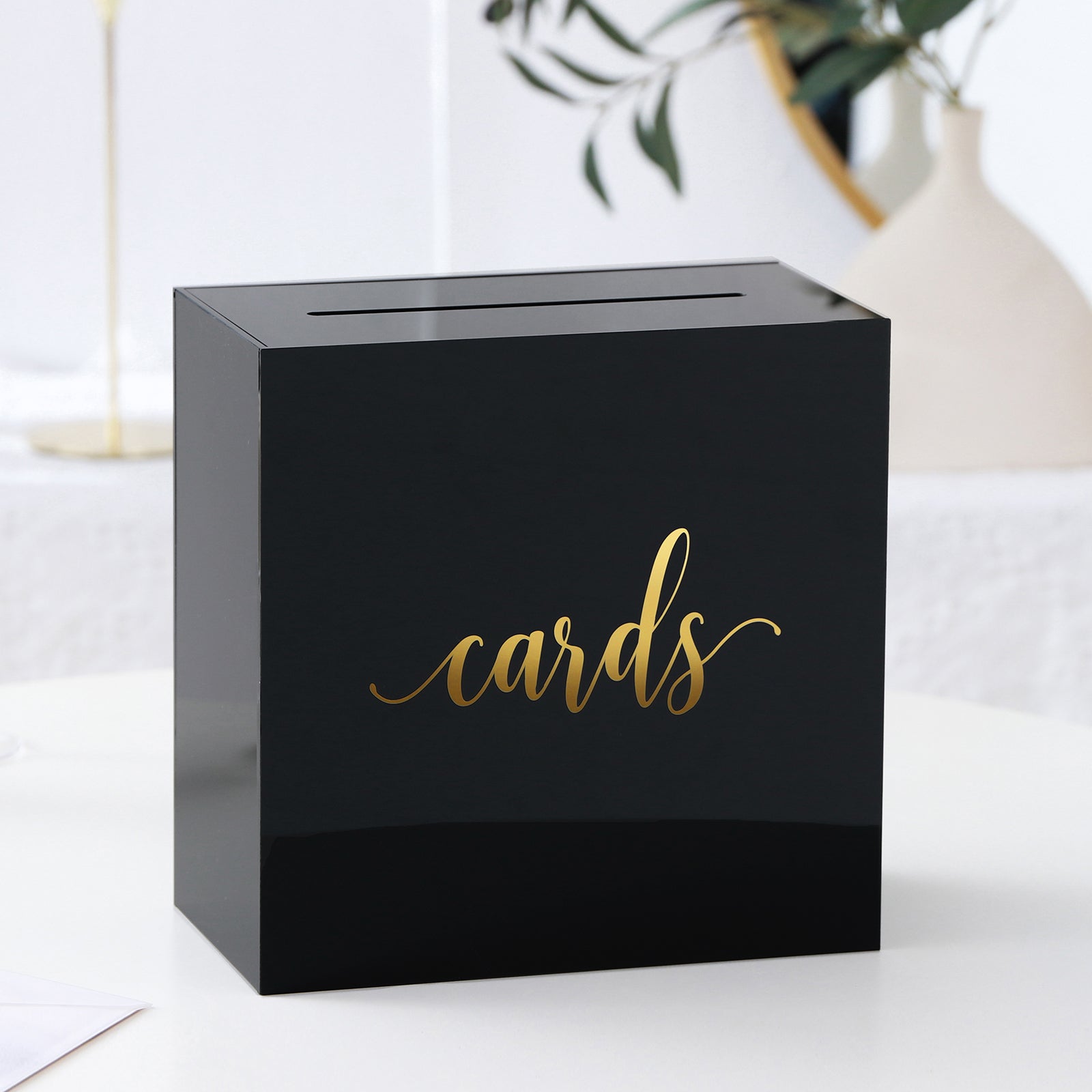 Acrylic Wedding Card Box, Black / Gold Foil