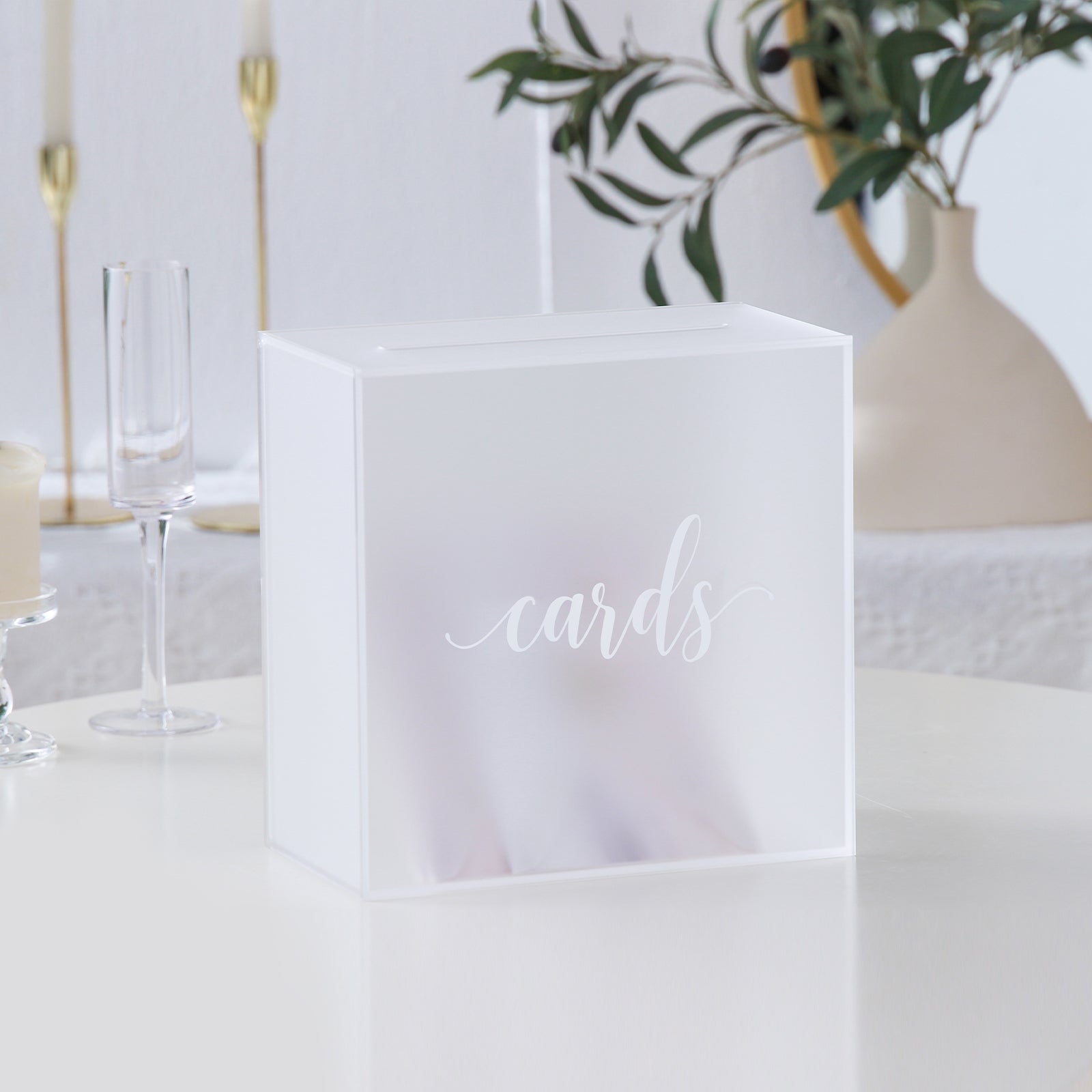 Acrylic Wedding Card Box, Frosted / White Print