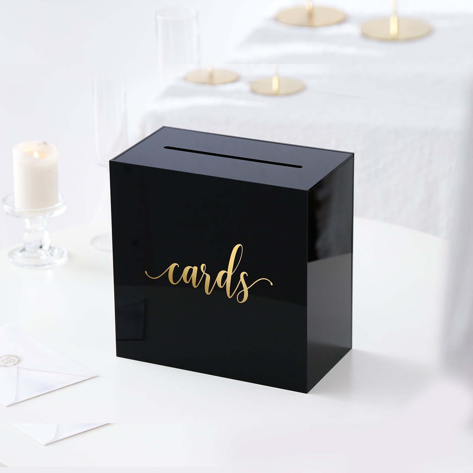 Acrylic Wedding Card Box, Black / Gold Foil