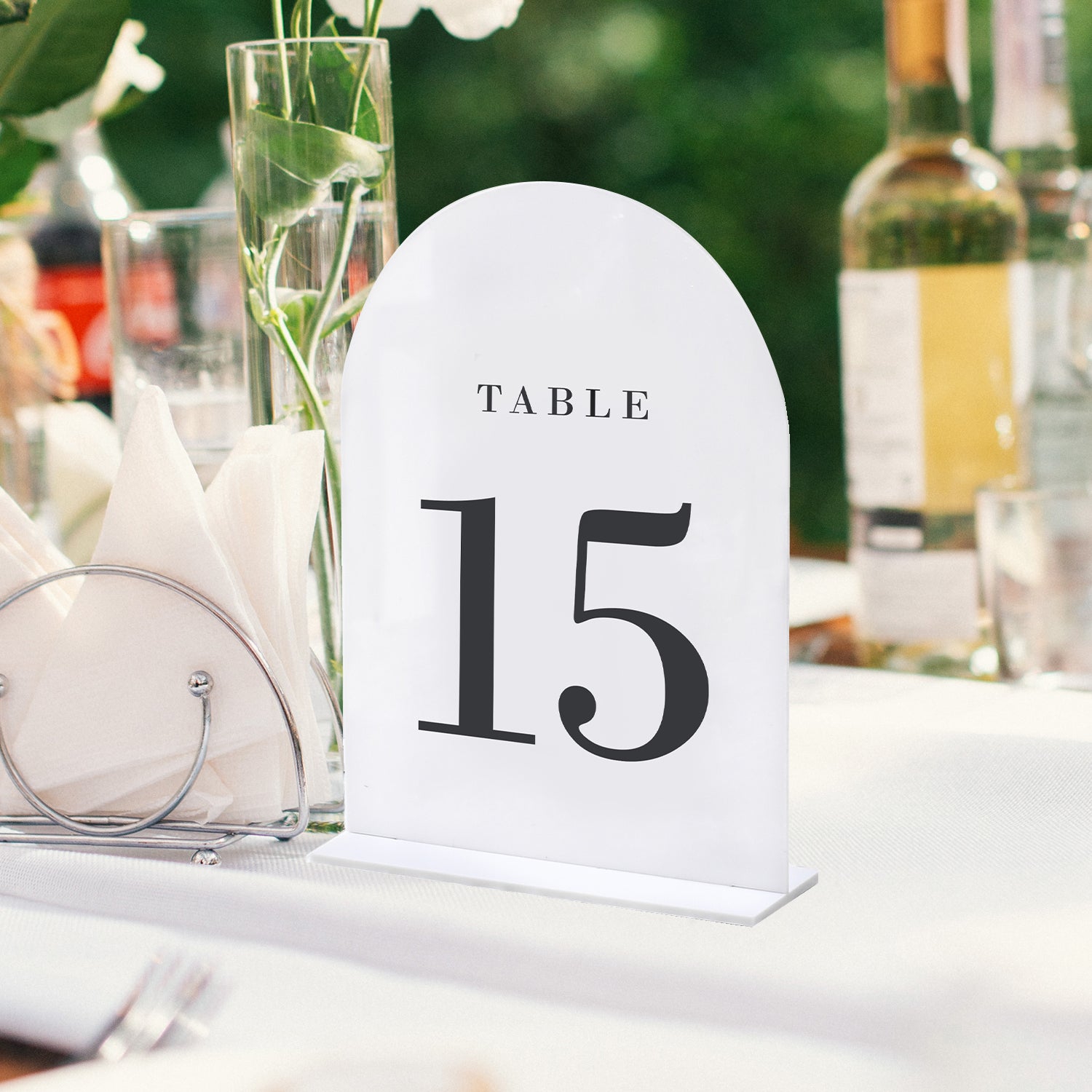 White Arch Wedding Table Numbers with Stands 1-15