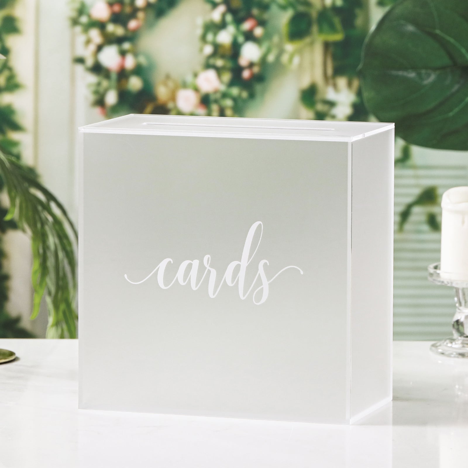 Acrylic Wedding Card Box, Frosted / White Print