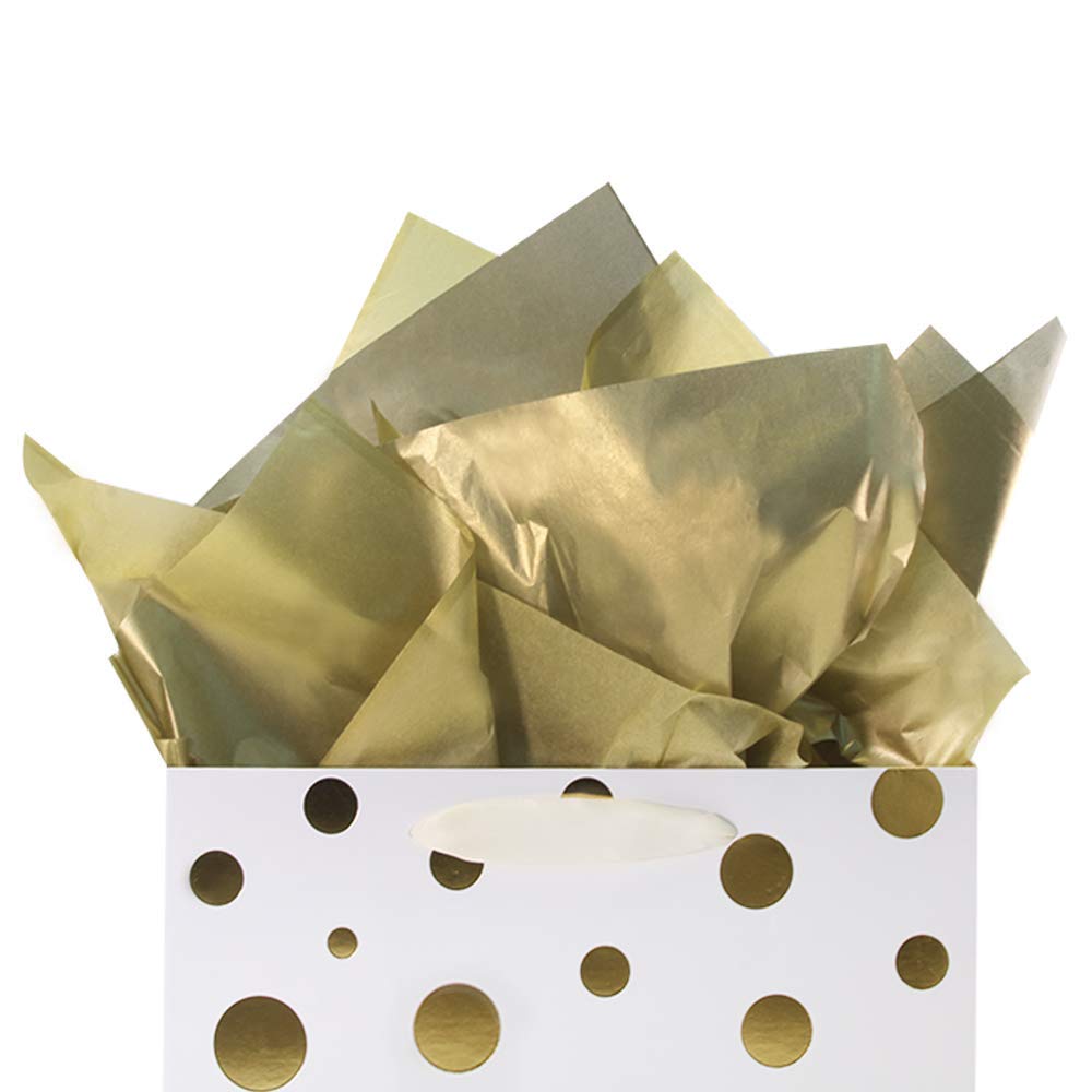 100 Sheets Gold Tissue Paper for Gift Bags, Gold Metallic Tissue Paper Set  Includes White, Sparkle, and Gold Foil Gift Tissue Paper- Gold Stamped