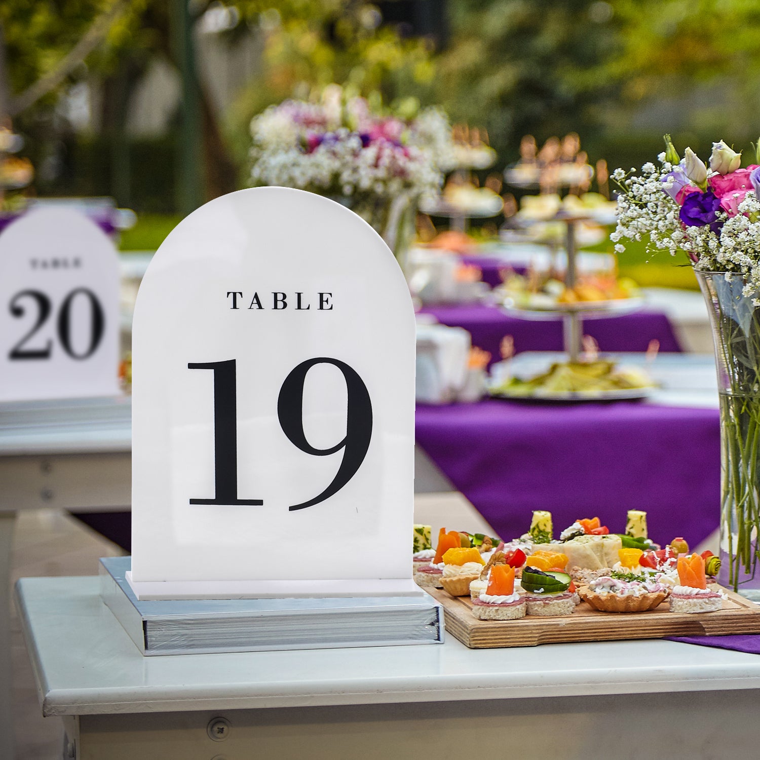 White Arch Wedding Table Numbers with Stands 1-15