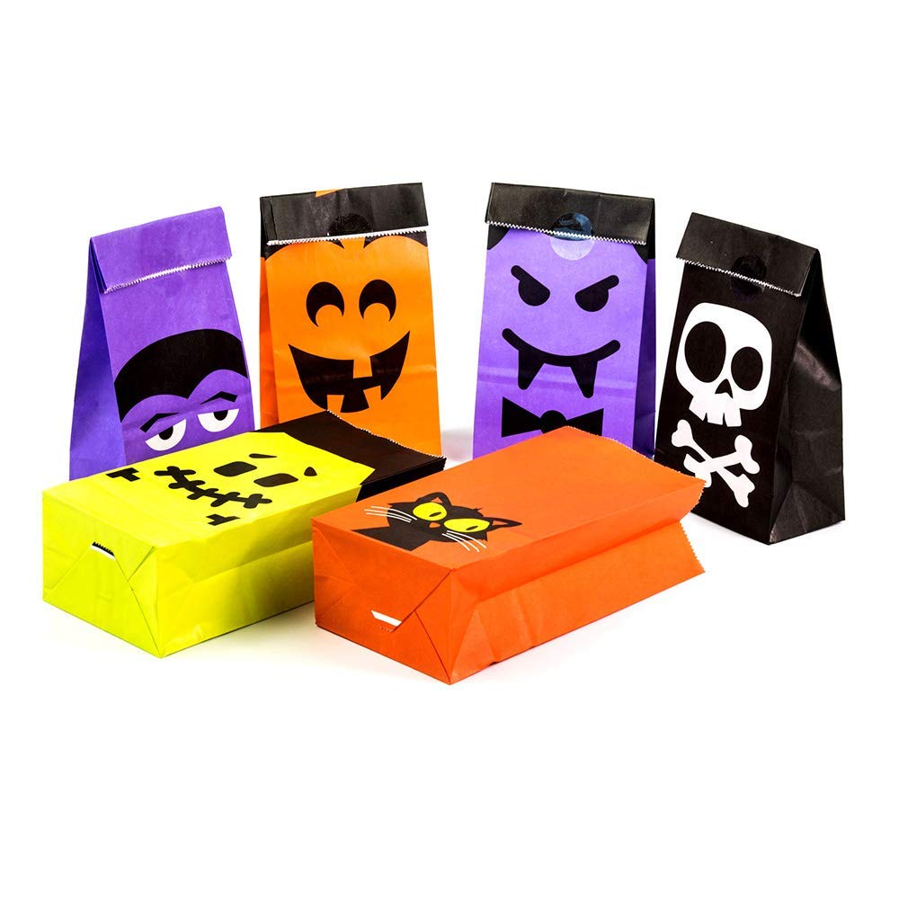 UNIQOOO 72Pcs Halloween Trick or Treat Bags Bulk, Food Safe Grade Paper Pastry Bags,7x3½ x2 inch, Goodie Bags,Cookie Candy Bags,Birthday Halloween Party Favor Supplies Gift Wrapping Table Decoration ( Only Delivery to US)