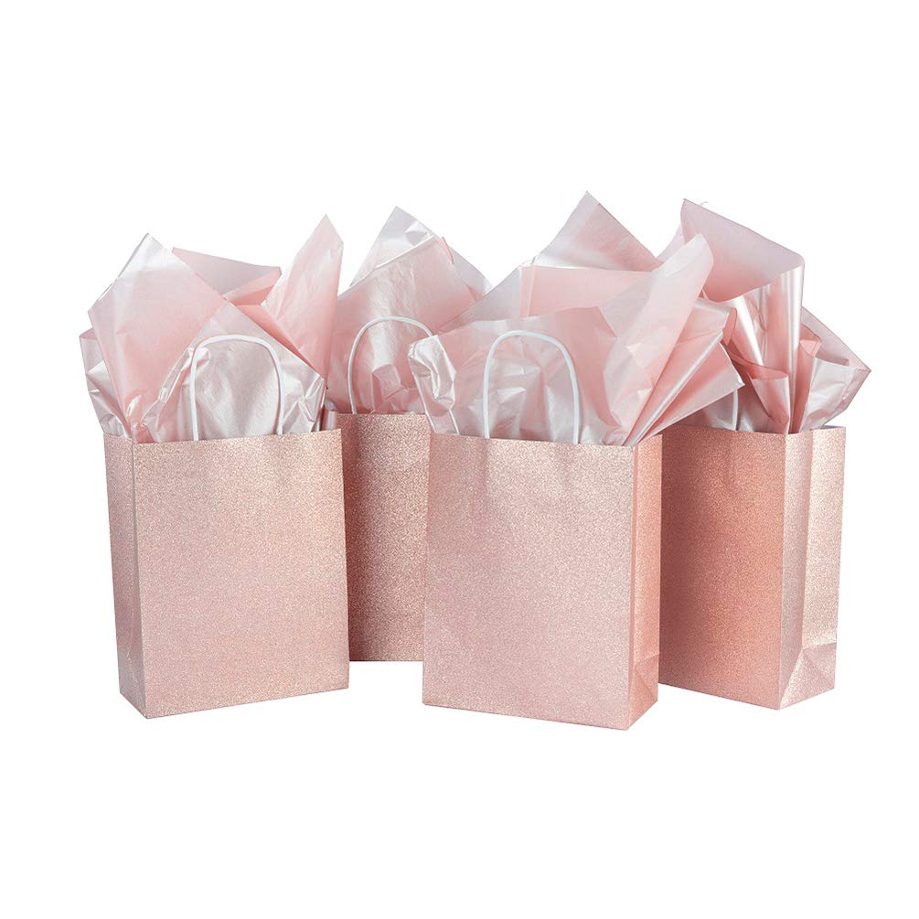 Pro Supply Global Printed Kraft Bags Shopping/Gift Bags for Valentines Day (12 Count Mixed Size Bags, Pink and Gold Hearts)