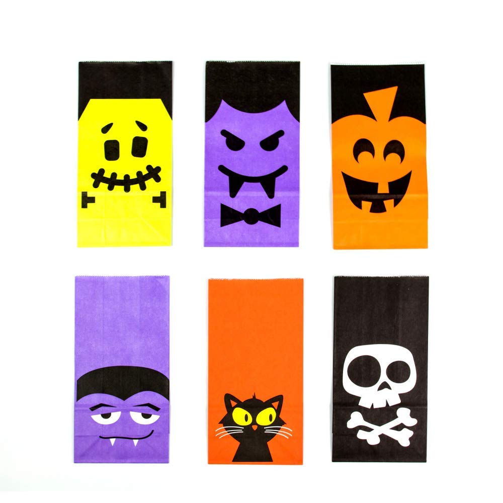 UNIQOOO 72Pcs Halloween Trick or Treat Bags Bulk, Food Safe Grade Paper Pastry Bags,7x3½ x2 inch, Goodie Bags,Cookie Candy Bags,Birthday Halloween Party Favor Supplies Gift Wrapping Table Decoration ( Only Delivery to US)