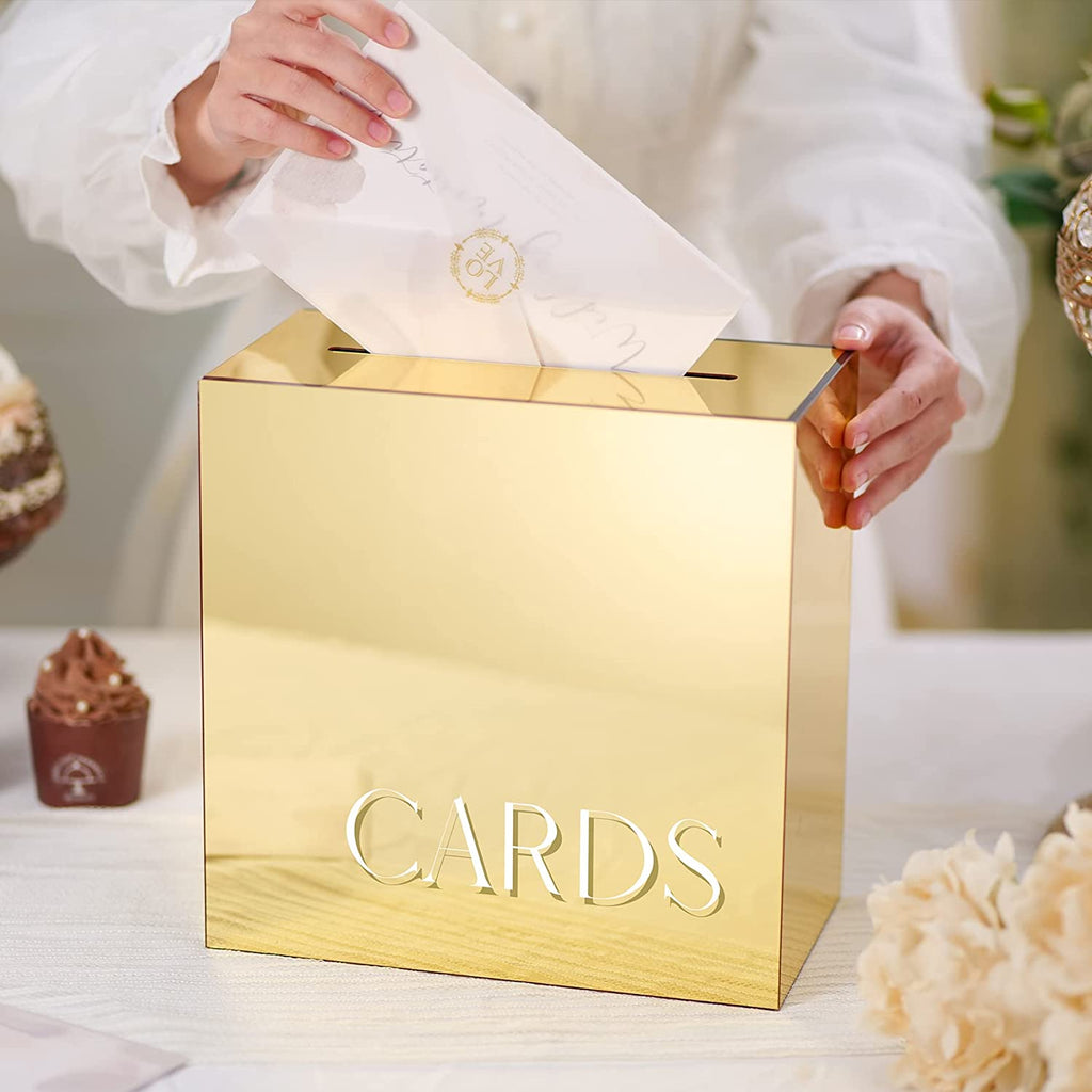 Gold Mirror Card Box with Lock and Key INCLUDED!
