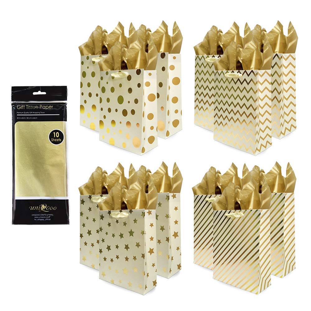 100 Sheets Gold Tissue Paper for Gift Bags, Gold Metallic Tissue Paper Set  Includes White, Sparkle, and Gold Foil Gift Tissue Paper- Gold Stamped