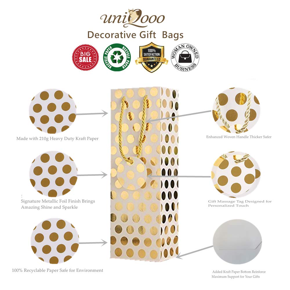 Metallic Gold Foil Polka Dot Wine Gift Bags