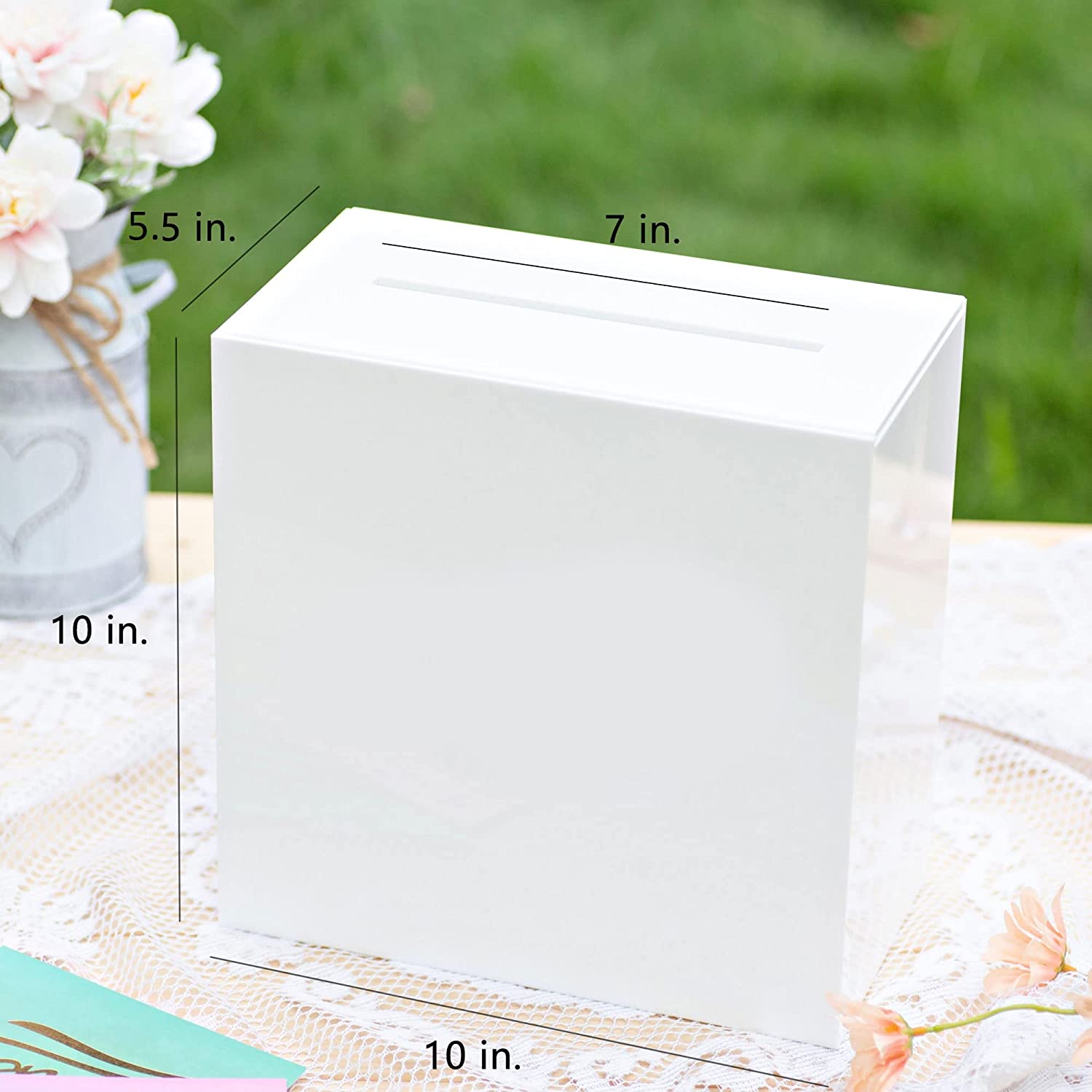 Acrylic Wedding Card Box, White / Black Print