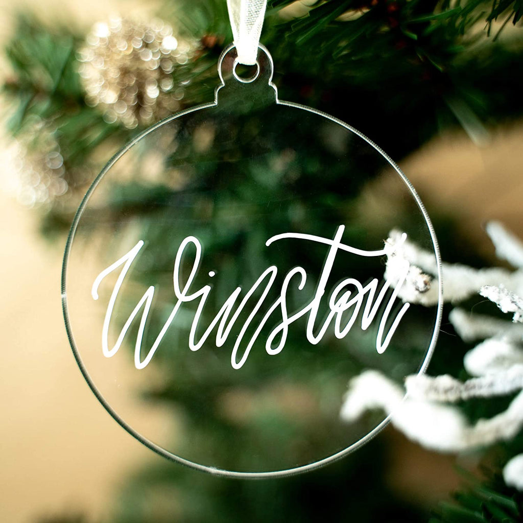 Clear Hand Lettered Acrylic Ornament – Maddie B Designs
