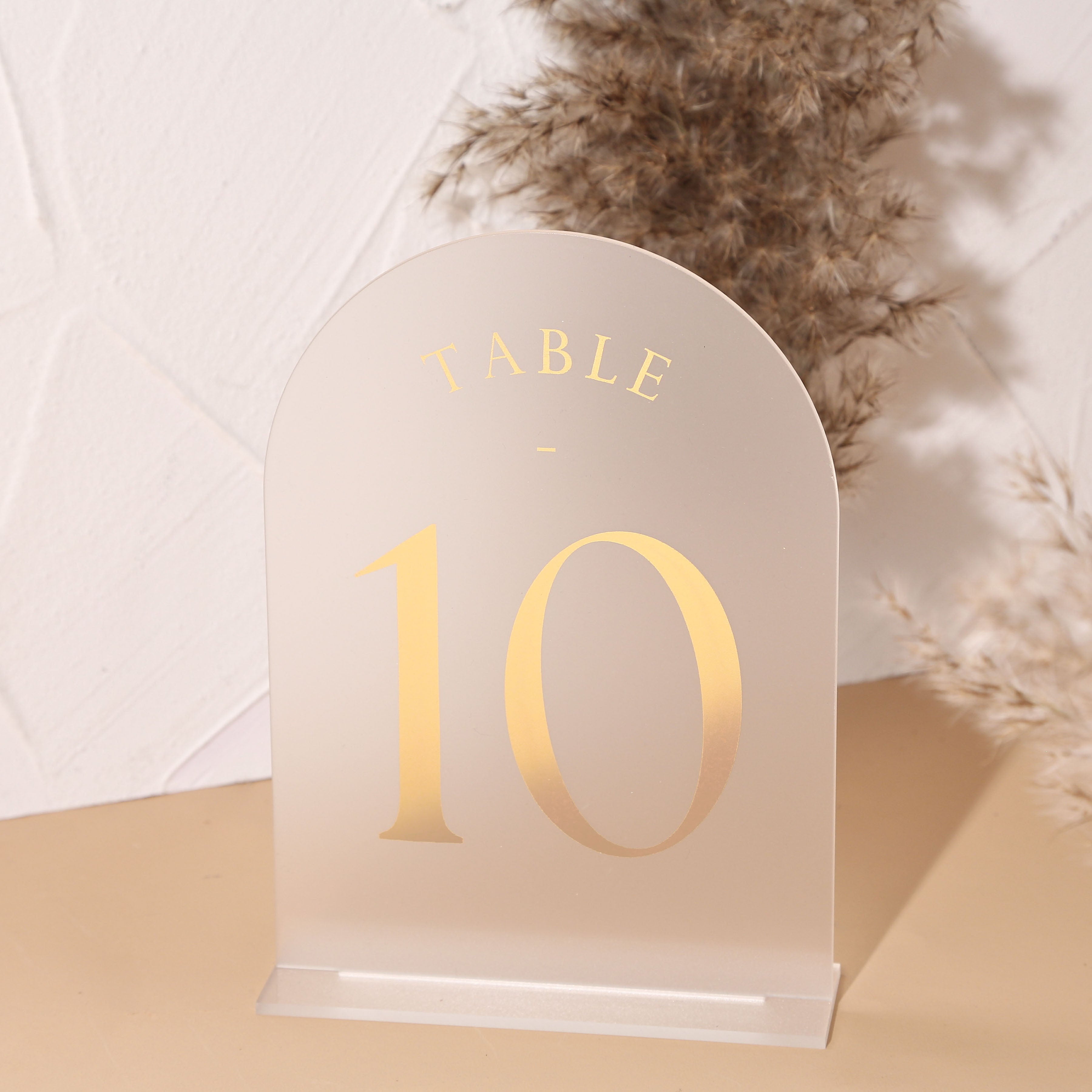 Frosted Arch Wedding Table Numbers with Stands 1-15