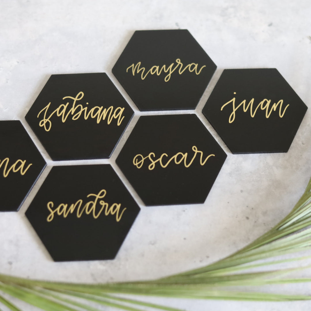 Tinted Black Hexagon Acrylic Blanks, Wedding Place Cards, 3 1/4" 20 Count